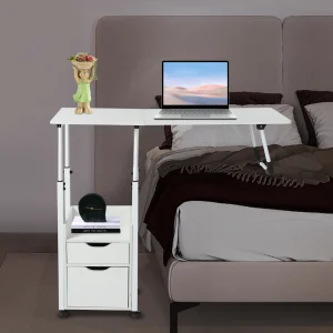 Wheeled Overbed Desk 44lbs Load Adjustable Height 27-34in